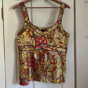 Nine West Silk Tank Blouse, Size 12, Red, Yellow, Gray with black piping.